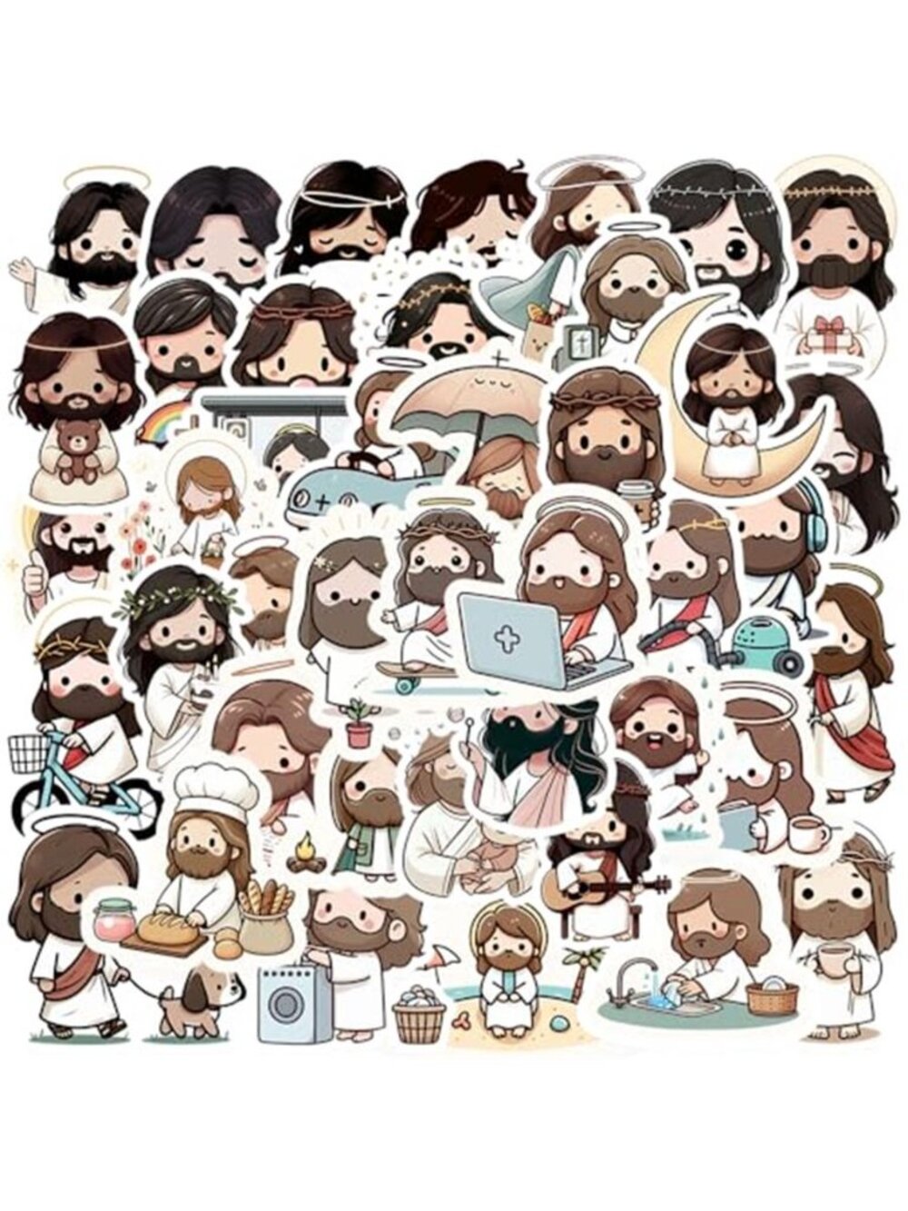 100PCS Jesus Stickers, Kawaii Chibi Christian Stickers Vinyl Waterproof Decals